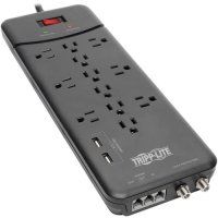 Tripp Lite TLP128TTUSBB Surge Suppressor Protect It! 12 Outlets, 8' Cord, 4320 Joules, Tel, Modem, Coax Protection, 2 USB Ports, Black