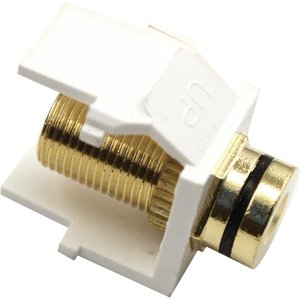 Leviton 40837-BWE Banana Jack QuickPort Coupler, Gold-Plated, Black Stripe, White Housing