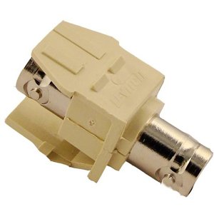 Leviton 41084-BIF BNC Feedthrough QuickPort Connector, Nickel-Plated, 50 Ohm, Ivory Housing