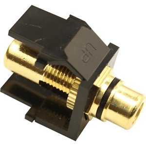 Leviton 40830-BEE RCA Feedthrough QuickPort Connector, Gold-Plated, Black Stripe, Black Housing