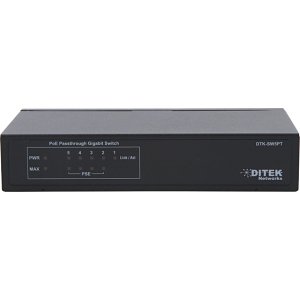 DITEK DTK-SW5PT 5-Port Gigabit PoE+ Passthrough Switch, Standard CAT5e or CAT6 network cables