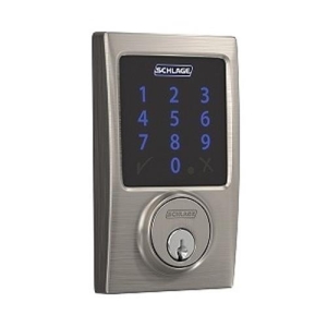 Schlage BE468ZPV CEN 619 Connect Smart Deadbolt with Alarm and Z-Wave Plus, Century Trim, Satin Nickel