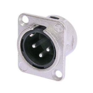 Neutrik NC3MD-L-1 D Series 3-Pin Male Receptacle with Universal D-Size Metal Body, Silver Contacts, Nickel Housing