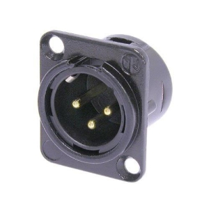 Neutrik NC3MD-L-B-1 D Series 3-Pin Male Receptacle with Universal D-Size Metal Body, Gold Contacts, Black Metal Housing