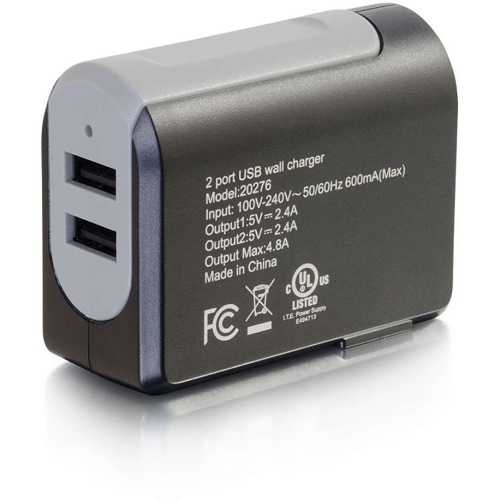 C2G CG20276 2-Port USB Wall Charger - AC to USB Adapter, 5V 4.8A Output