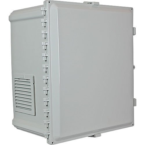 STI EP242410-O5 EnviroArmour Polycarbonate Enclosure, Opaque, Wall Box, NEMA 3R, Outdoor, Indoor Use, Filter Fan, Filter Vent and Power Distribution Strip, 24"x24"x10"