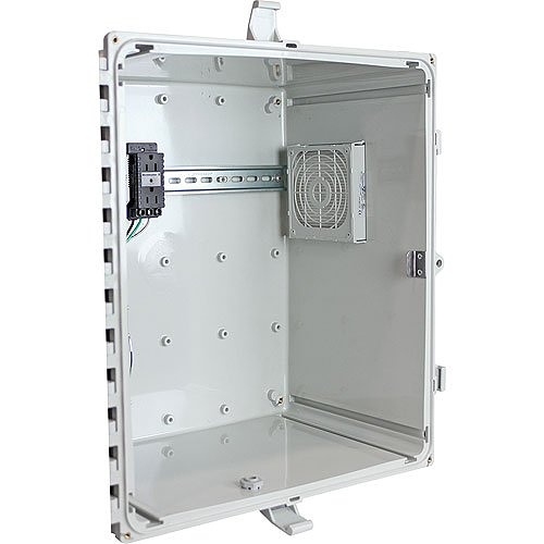 STI EP242410-O5 EnviroArmour Polycarbonate Enclosure, Opaque, Wall Box, NEMA 3R, Outdoor, Indoor Use, Filter Fan, Filter Vent and Power Distribution Strip, 24"x24"x10"