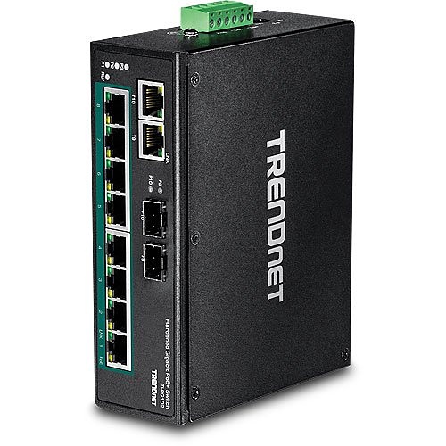 TRENDnet TI-PG102 10-Port Industrial Gigabit PoE+ DIN-Rail Switch, 20Gbps