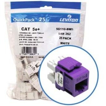 Leviton 5G110-BP5 eXtreme CAT5e QuickPort Jack QuickPack, 25-Pack, Purple