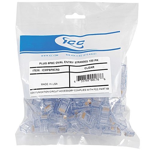 ICC Oval Entry 8P8C Plug, 100 Pcs