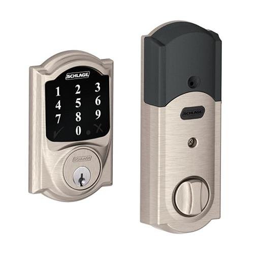 Schlage BE468ZPV CAM 619 Connect Smart Deadbolt with Alarm and Z-Wave Plus, Camelot Trim, Satin Nickel