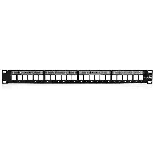 Leviton QuickPort Patch Panel with Magnifying Lens Label Holder, 24-Port, 1RU