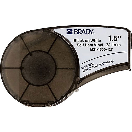 Brady M21-1500-427 Self-Laminating Vinyl Wrap Around Labels with Ribbon for M210, M211, BMP21-PLUS Printers - 1.5" W x 14' L, Black on White, Clear