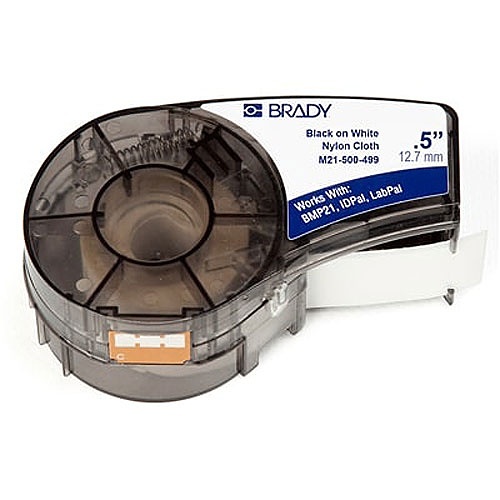 Brady M21-500-499 Aggressive Adhesive Multi-Purpose Nylon Labels with Ribbon for M210, M211, BMP21-PLUS Printers, 0.5" W x 16" L, Black on White