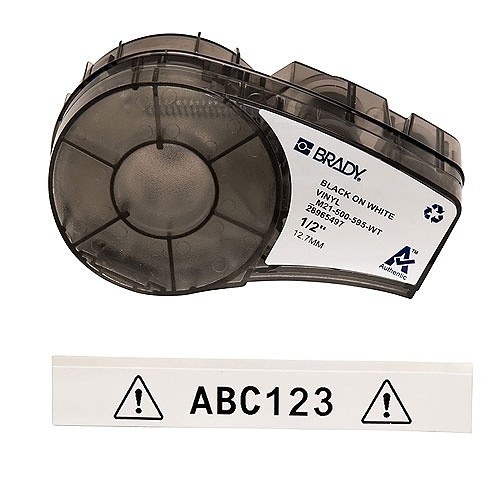 Brady M21-500-595-WT All Weather Permanent Adhesive Vinyl Label Tape with Ribbon for M210, M211, BMP21-PLUS Printers, 0.5" W x 21' L, Black on White